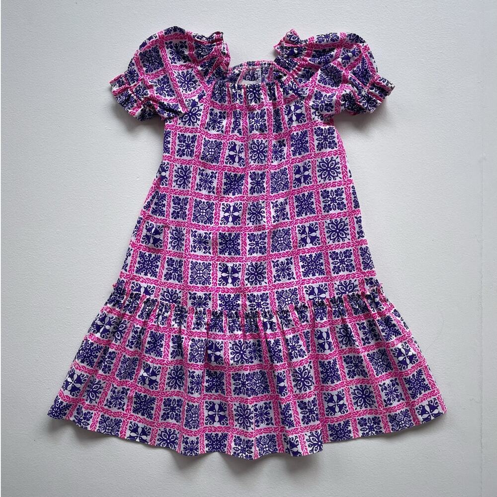 Vtg 90s HILO HATTIE Hawaii Girls Tropical Floral Puff Sleeve Dress / Sz 5 Muumuu